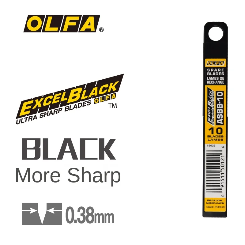 

10 pieces of Japanese original OLFA blades ASBB-10 multi-purpose small stainless steel blade 0.38mm utility blade 9MM wide high-quality black blade sharp and durable stationery knife replacement blade