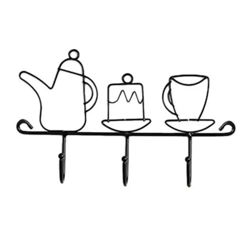 

New Iron Hook Metal Key Holder Wall Mount Creative Coffee Cup Cake Teapot Key Holder Retrol Wall Home Ornament