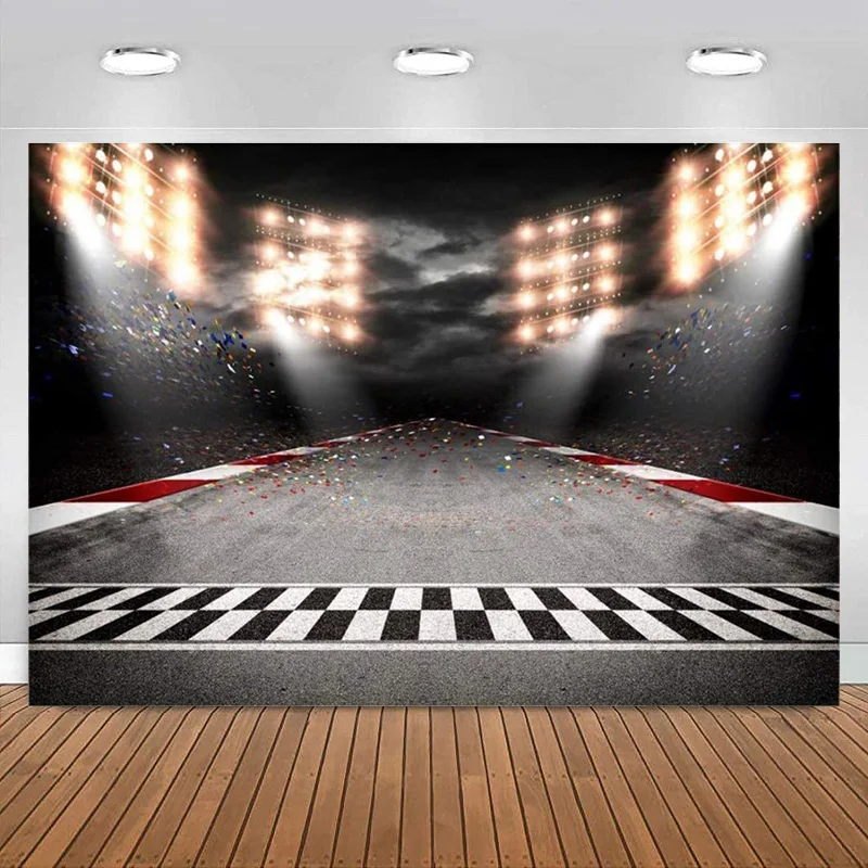 

Finish Line Race Track Backdrop Photography Car Racing Background Sport Bleachers Motorsport Competition Party Banner Decoration