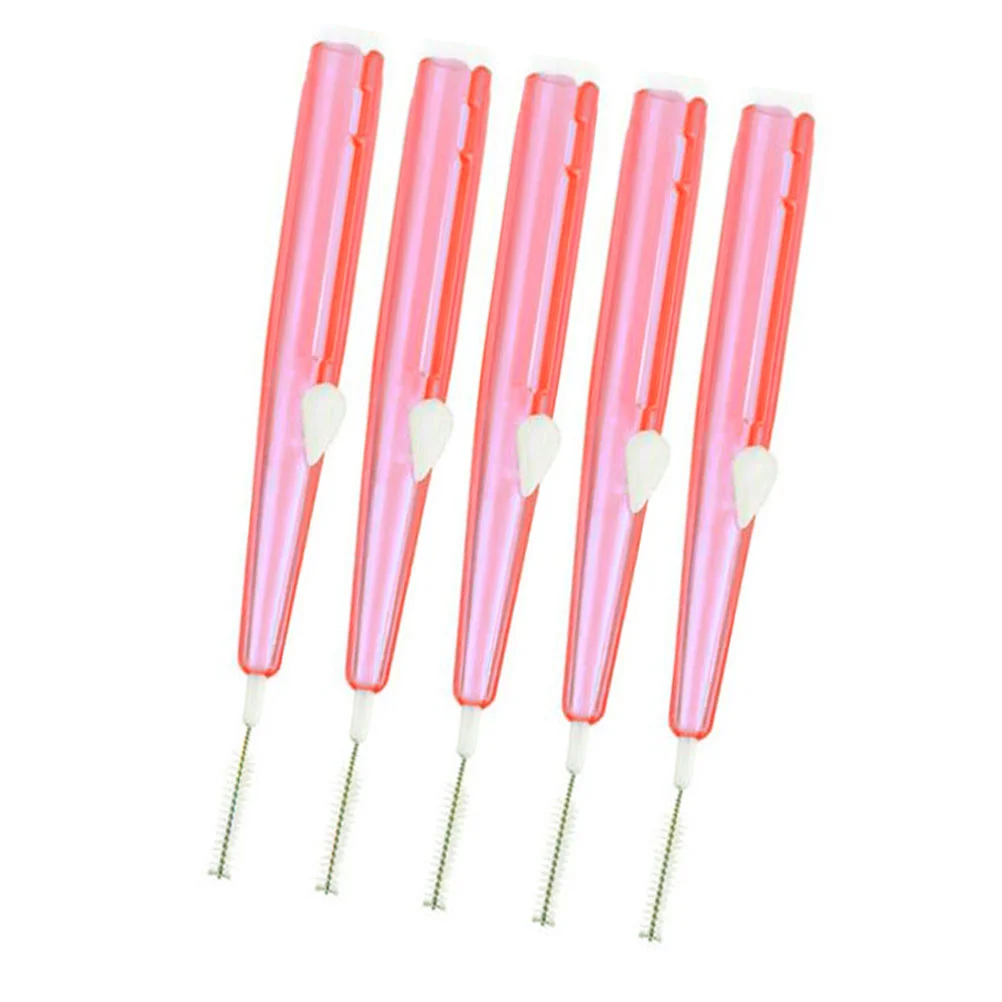 

60PCS Push-pull Type Interdental Brushes Floss Pick Care Brushes Interdental Cleaners (Pink)