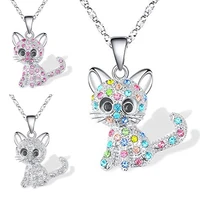 new 2022 fashion alloy colorful colorblock cat animal necklace pendant for women girl jewelry gift