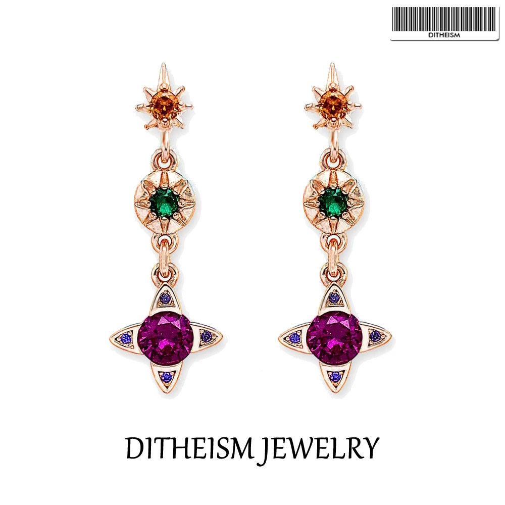 

Rose Gold Drop Earrings In 925 Sterling Silver Lucky Symbols Colorful Stones Vintage New Fine Women Jewelry Europe Bijoux Gift