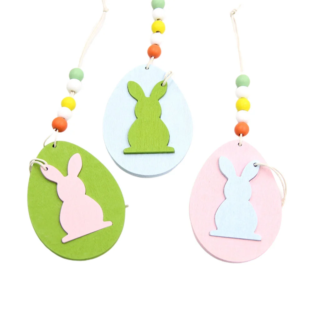 

12pcs Bunny Hanging Wooden Pendant Rabbit Easter Egg Embellishments Ornament Decoration for DIY