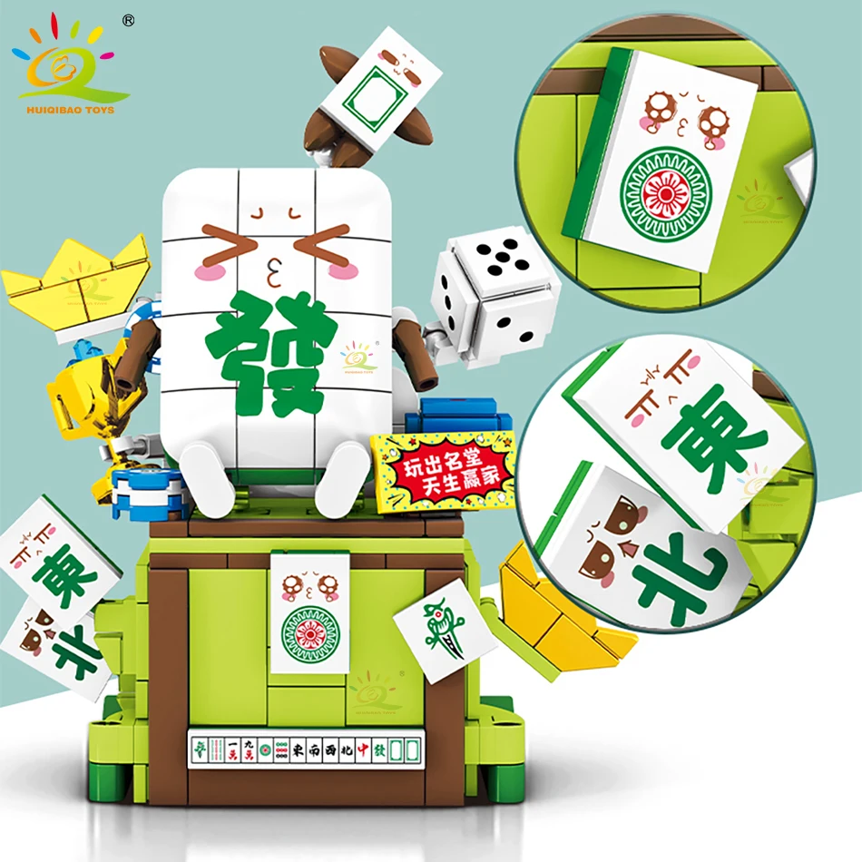 

HUIQIBAO 404Pcs Cartoon Mahjong General Mobilization Model Building Blocks Mobile Phone Holder Bricks Creation Toys For Children
