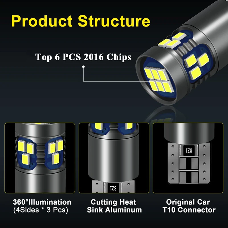 Универсальные фары T10 W5W SMD Canbus 12V 2016-18SMD для белых ламп чтения в автосалоне и