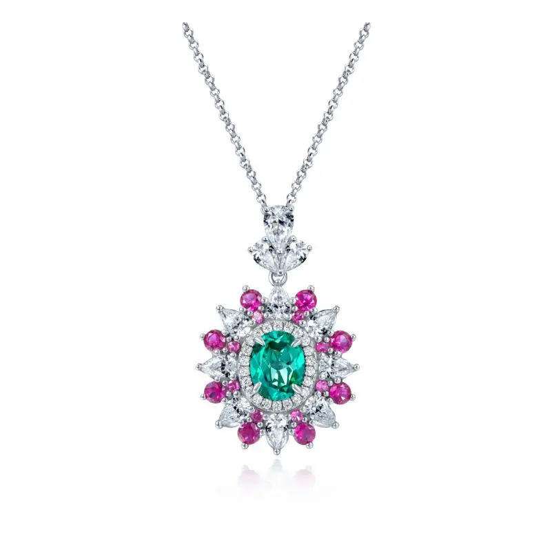 

Luxury 925 Sterling Silver Clip Multi Color Cubic Zirconia Paraiba Tourmaline Gemstone Pendant Necklace Fine Jewelry