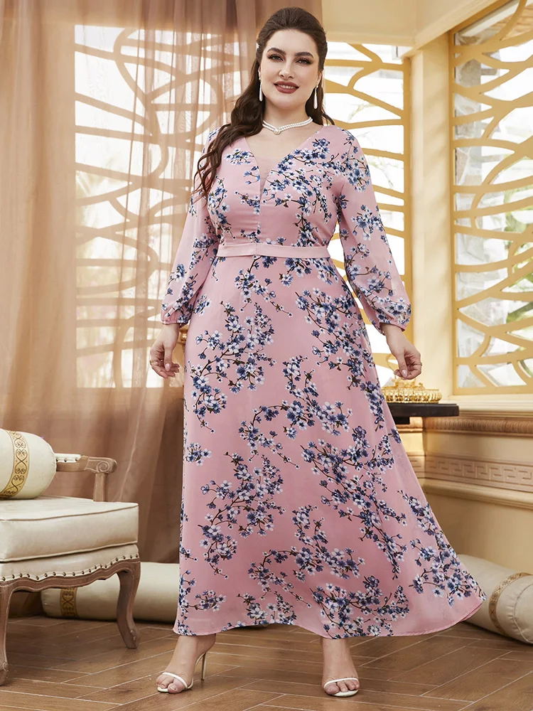 

TOLEEN Women Plus Size Maxi Dresses 2022 Luxury Chic Elegant Long Sleeve Floral Muslim Turkish Evening Party Festival Clothing