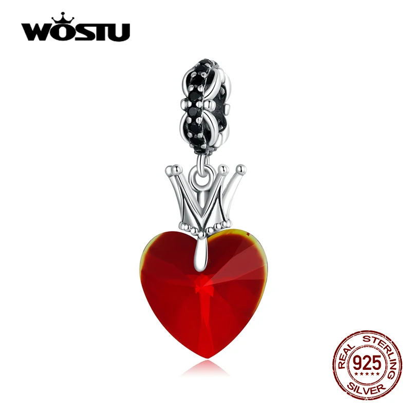 WOSTU-abalorio de plata esterlina 100% 925 para mujer, accesorio colgante con forma de corona mágica, corazón rojo, compatible con Pulsera Original, collar, joyería