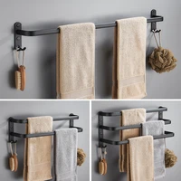 black towel rack holder robe hook storage double three bar kitchen with robe hook hanger bathroom accessories wall 30 50cm rack