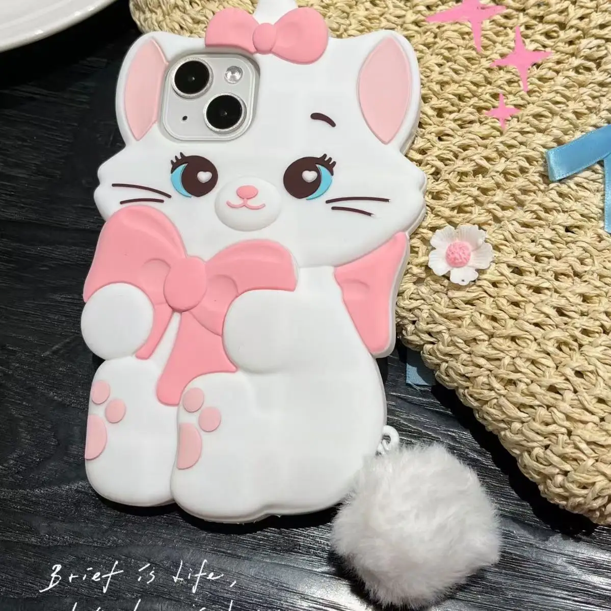 Фото Милый мультяшный плюшевый шарик Мэри кота, подходит для iPhone 16, 15, 13, 11, 12, 14 Pro Max, защитный чехол, силикон с защитой от падения №5