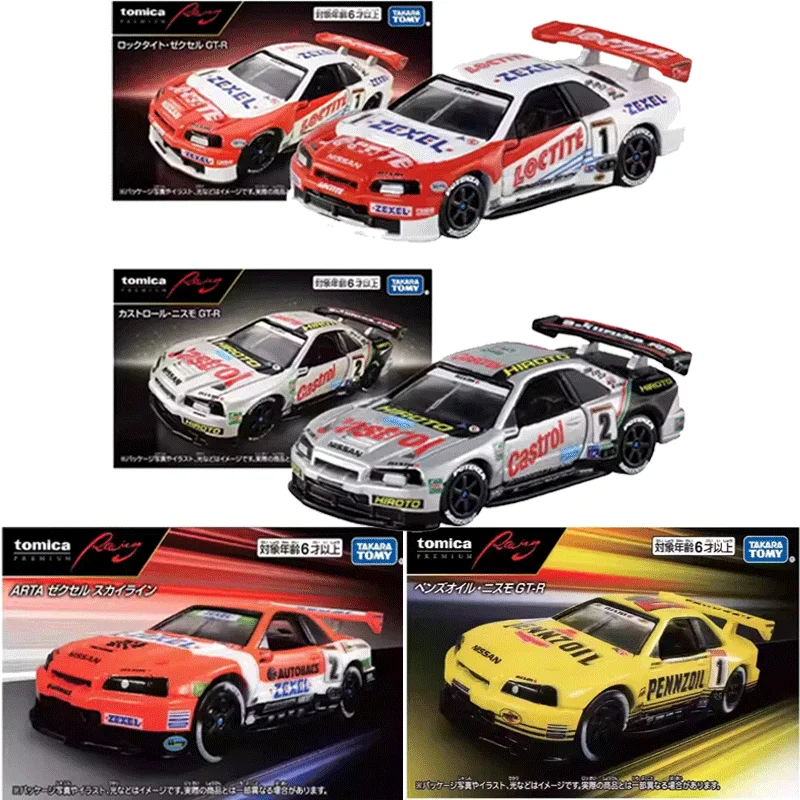 Фото Оригинальный автомобиль Takara TOMY Tomica Premium Nissan GTR R34 Castrol Hiroto, литая под давлением модель автомобиля из сплава, игрушки для мальчиков, подарок на день рождения №1