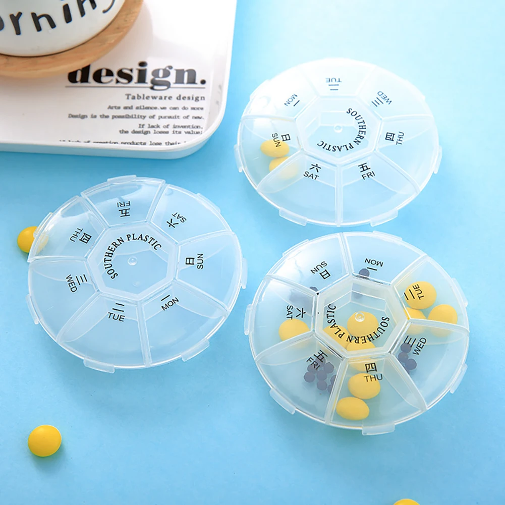 

7 Days Medicine Pill Box Mini Round Portable Travel Storage Vitamin Box Sort Tablet Holder Organizer Container Cases Dispenser