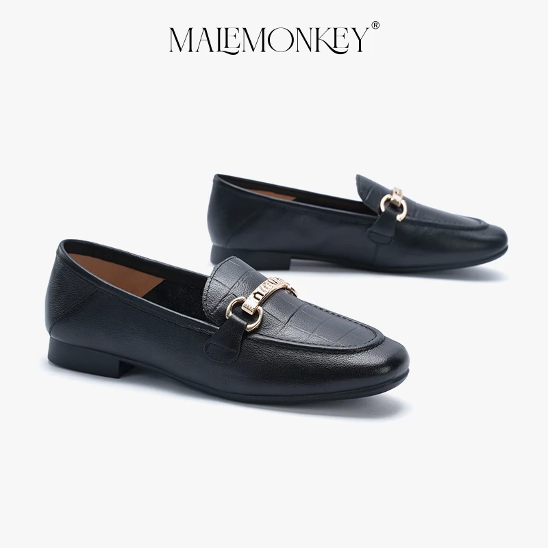 Loafers Women Flats Calfskin Leather Round Toe Retro Penny Shoes Metal Decoration Slip-on Classic Spring Ladies Shoes Handmade