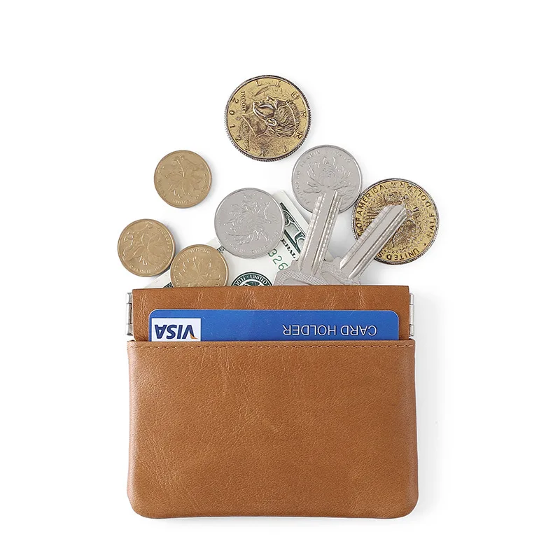 

RFID Head Layer Oil Wax Cow Leather Coin Purse Mini Wallet Magnetic Buckle Opening and Closing Portable Card Bag