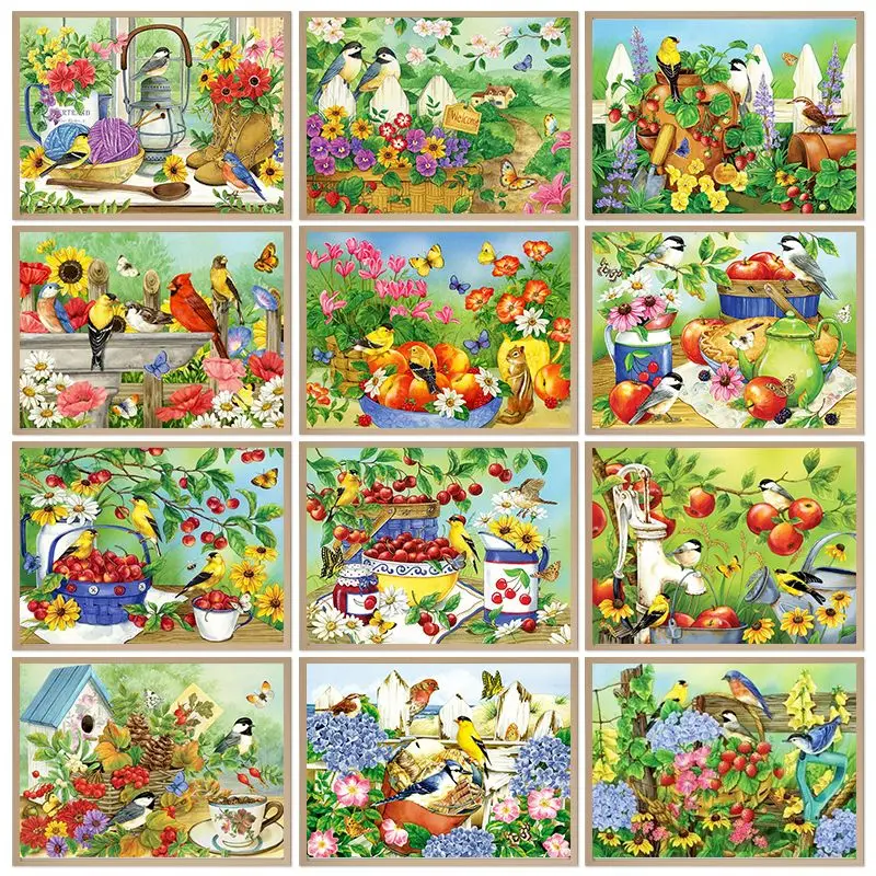 

CHENISTORY Painting By Number Fruit And Birds Drawing On Canvas Wall Art HandPainted Diy Picture By Numbers Home Decor