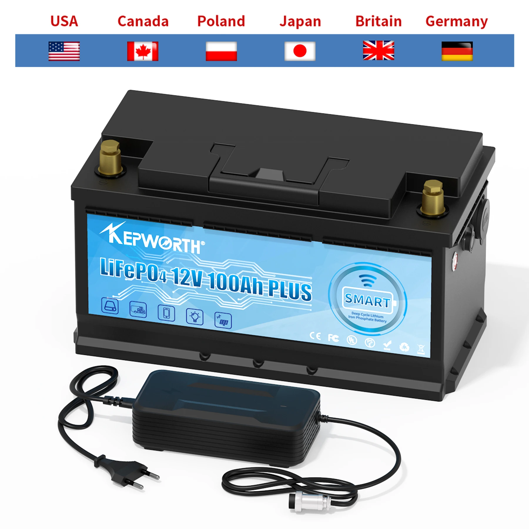12 В 24 100 Ач 120 200 LiFePO4 Батарея Встроенный Bluetooth BMS Литиевые аккумуляторы 6000 циклов