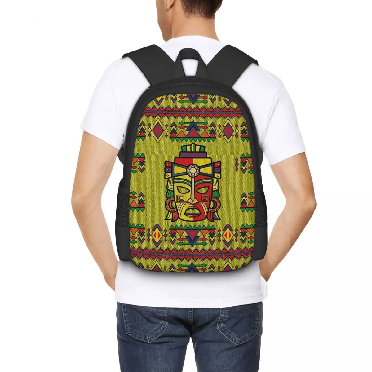 Colorful Aztec Inca Mayan Mask Backpack for Girls Boys Travel RucksackBackpacks for Teenage school bag