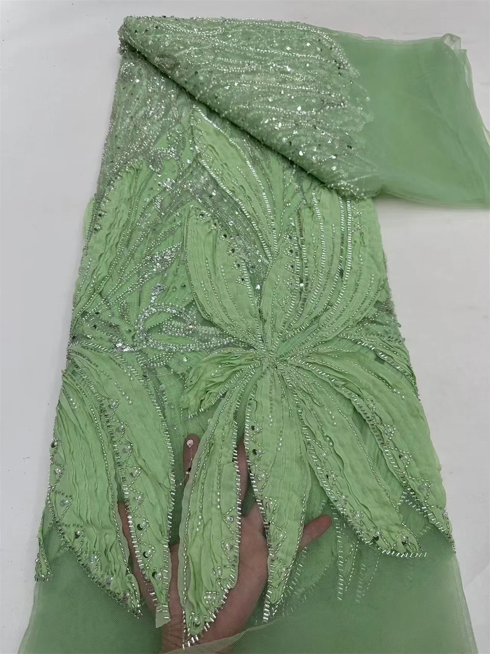 Новейшее высокое качество африканский нигерийский тюль кружевная ткань бусины