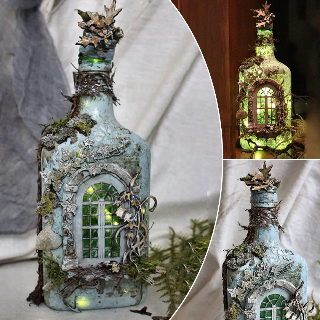 

Ретро волшебный домик с углами леса, светящиеся украшения из смолы для бутылки вина, сада, двора, дома, стола, скульптуры, украшение