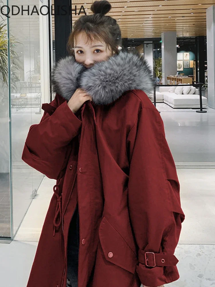 

Женская зимняя парка средней длины, пальто, плюшевое утепленное хлопковое свободное повседневное облегающее пальто с меховым воротником, однотонное пальто на молнии, Новинка