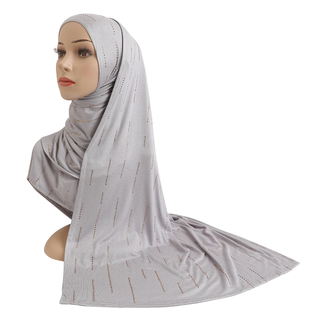 

Cotton Jersey Muslim Long Scarf With Rhinestones Modal Headscarf Islamic Hijab Wear Arabic Rectangular Headwrap Lady Shawl H205