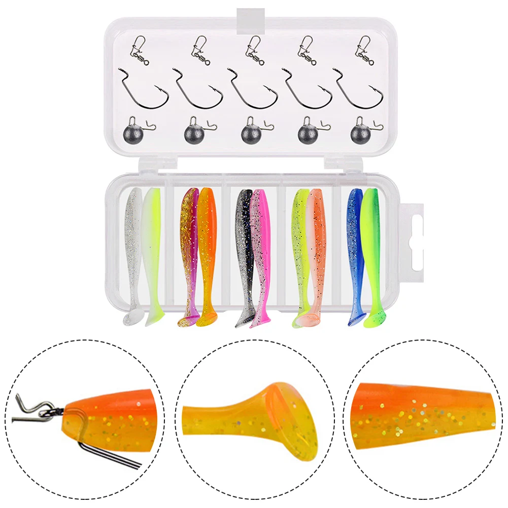 

25pcs/box Soft Lure Kit PVC T-Tail Fishing Lure 7cm 2g Jig Head Hook 8# Swivel Pins 2# Fishhook Pesca Iscas Fish Tackle Tools