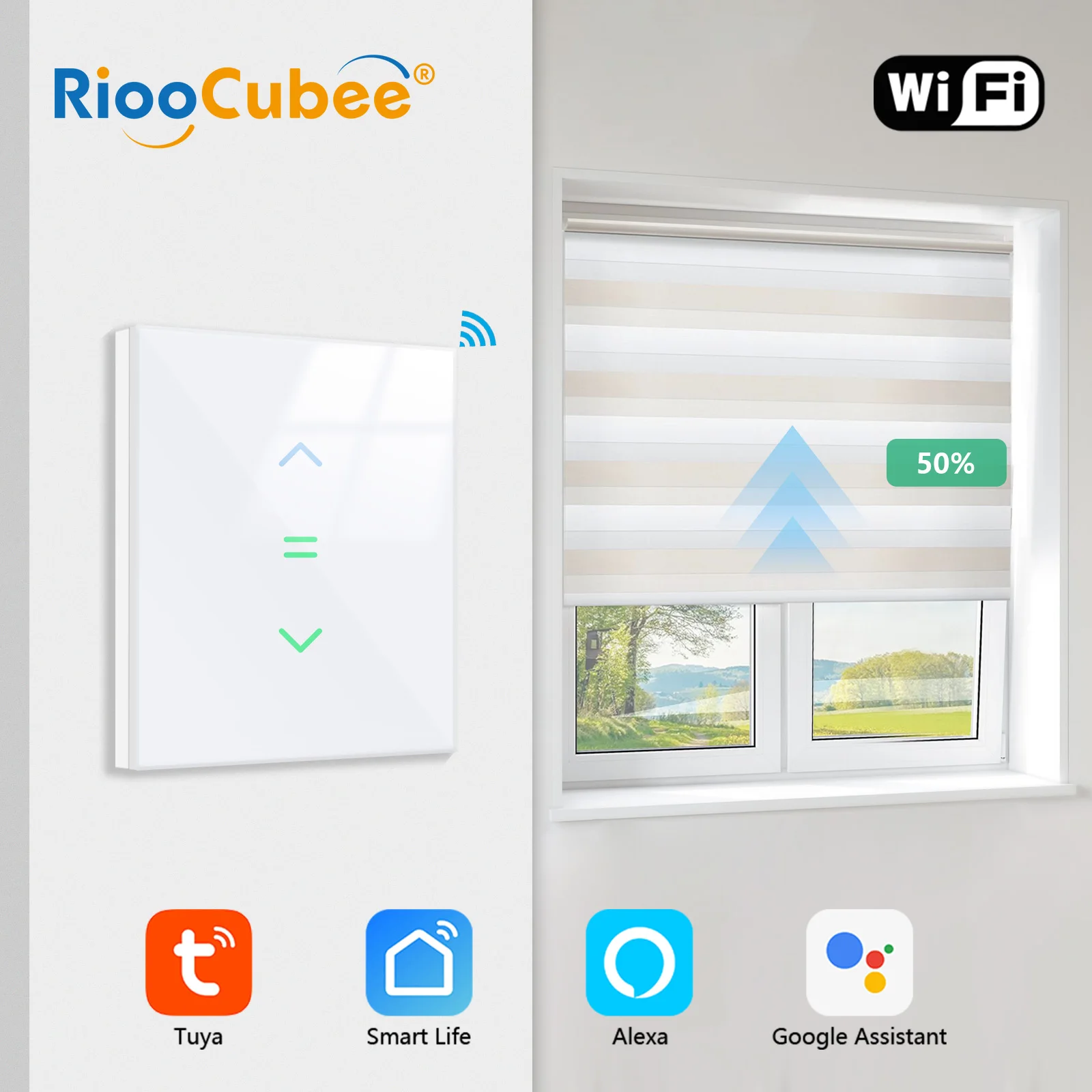 Фото Умный выключатель RiooCubee Tuya Smart Life с подсветкой и индикатором заряда, дистанционное управление, таймер, голосовое управление через Google Home и Alexa №1