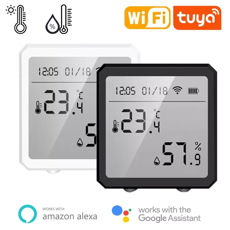 

Датчик температуры и влажности Tuya, умные настольные часы, комнатный гигрометр, термометр, цифровое Время, дата, ЖК-дисплей