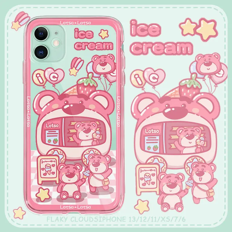 Kawaii Strawberry Lotso IceCream Transparent Soft Shell Silicone Airbag Anti-Fall Phone Case Iphone 13 12 11Promax Cartoon |