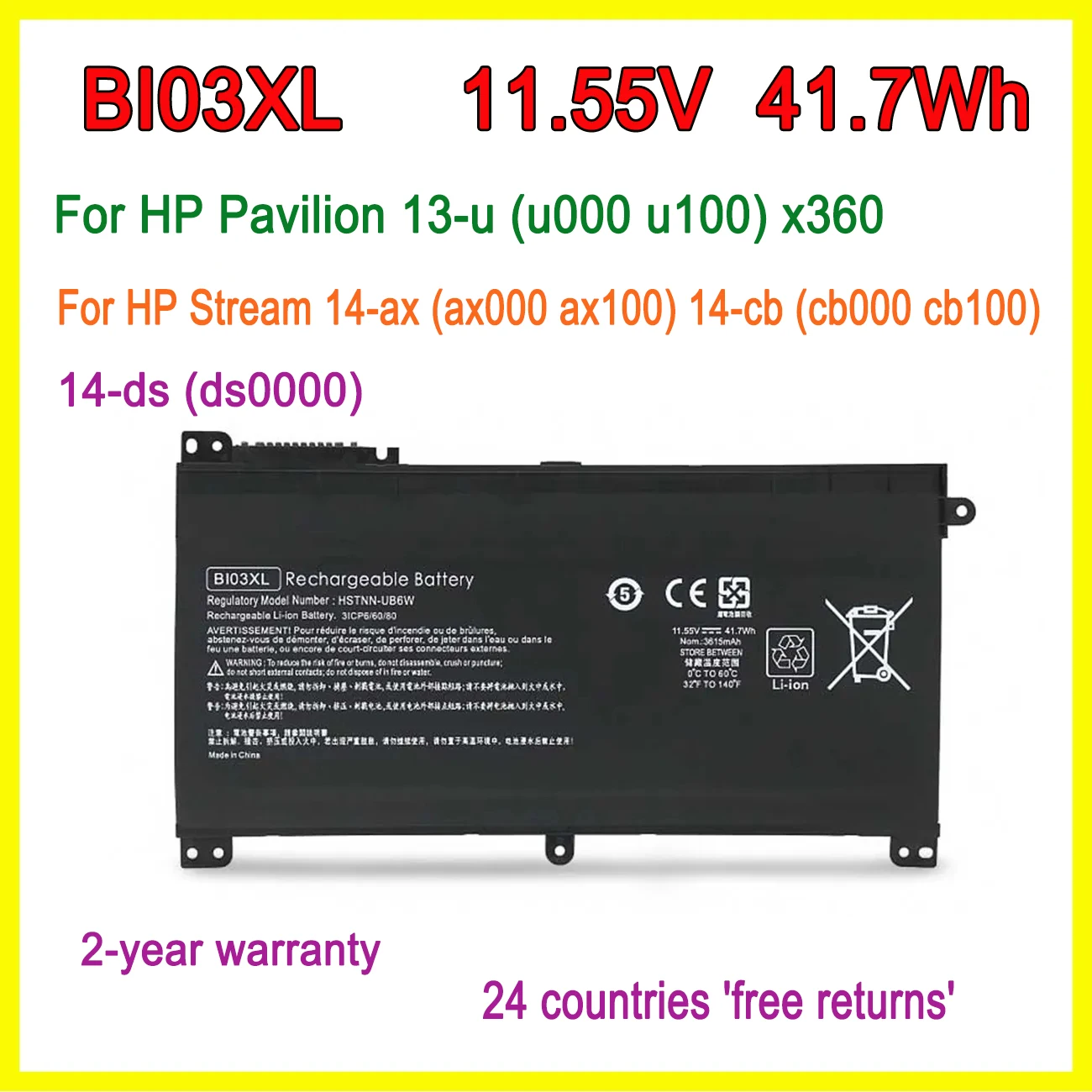 

New BI03XL Laptop Battery For HP Pavilion 13-u (u000 u100) x360 / Stream 14-ax (ax000 ax100) 14-cb (cb000 cb100) 14-ds (ds0000)