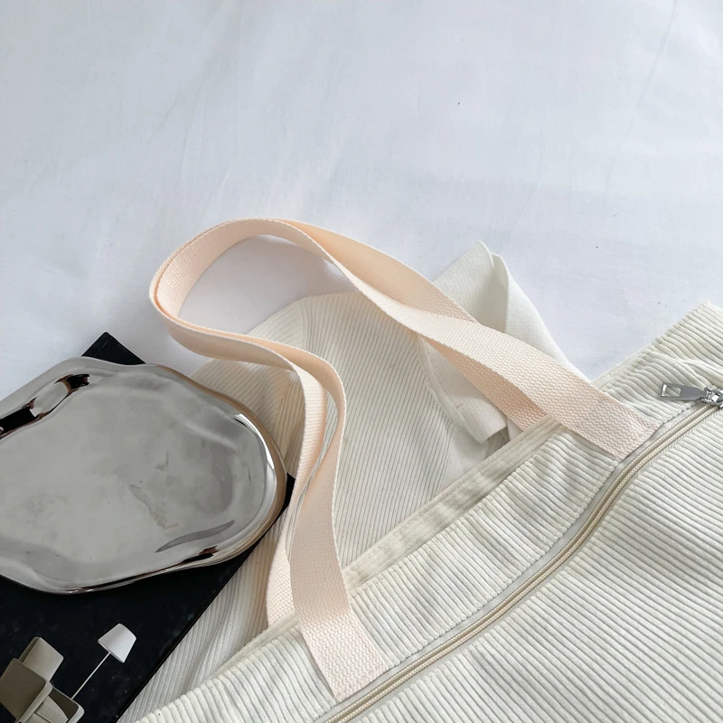 Corduroy Shoulder Bags Women Large Capactiy Cloth Casual Totes Japan And Korea Style Handbags Solid Color Simple Packages