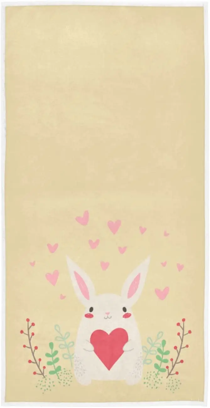 

Полотенце для лица с пасхальным кроликом с любовным сердцем и цветами, мягкое банное полотенце для отелей и спа, косметическое полотенце