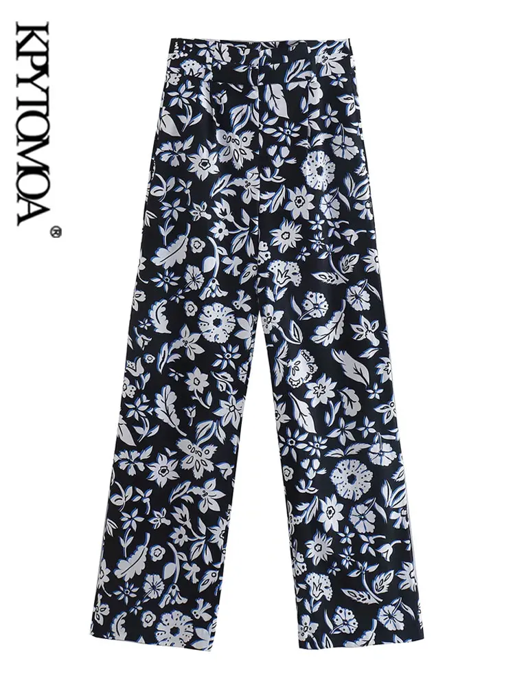

Модные женские прямые брюки KPYTOMOA с передними карманами и цветочным принтом, винтажные женские брюки на молнии с высокой талией
