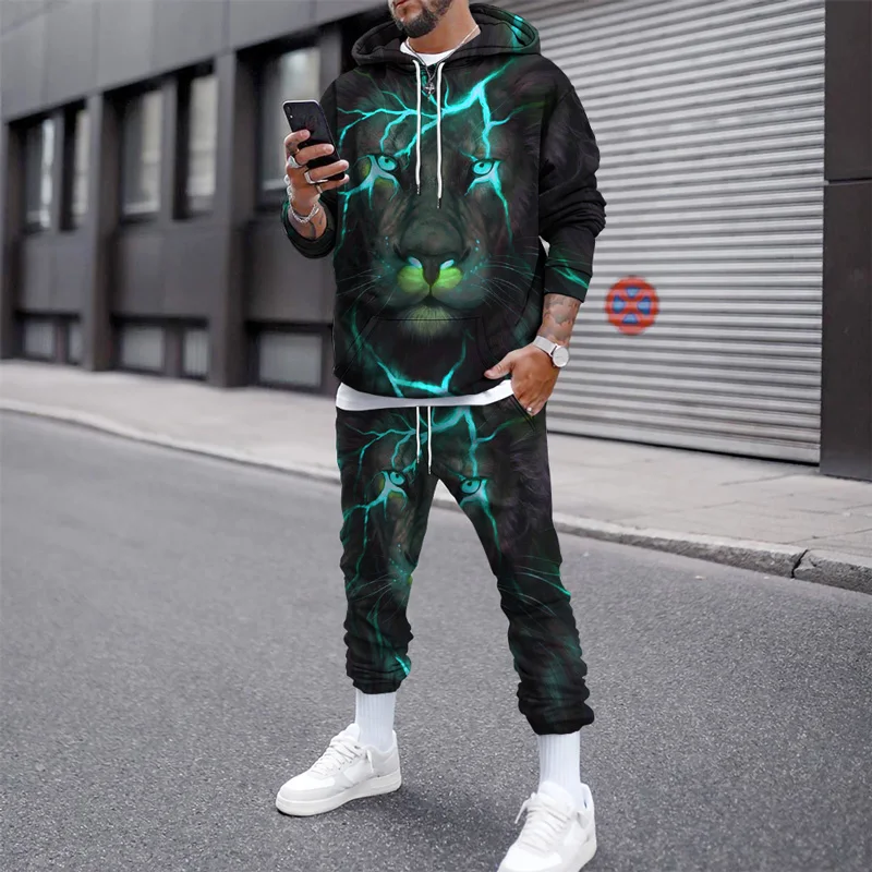 Autumn Animals 3D Print Fleece Jogging Sweatshirts Oversized Streetwear Tracksuit S-6XL Winter Men Hooded Sweatshirt Suit