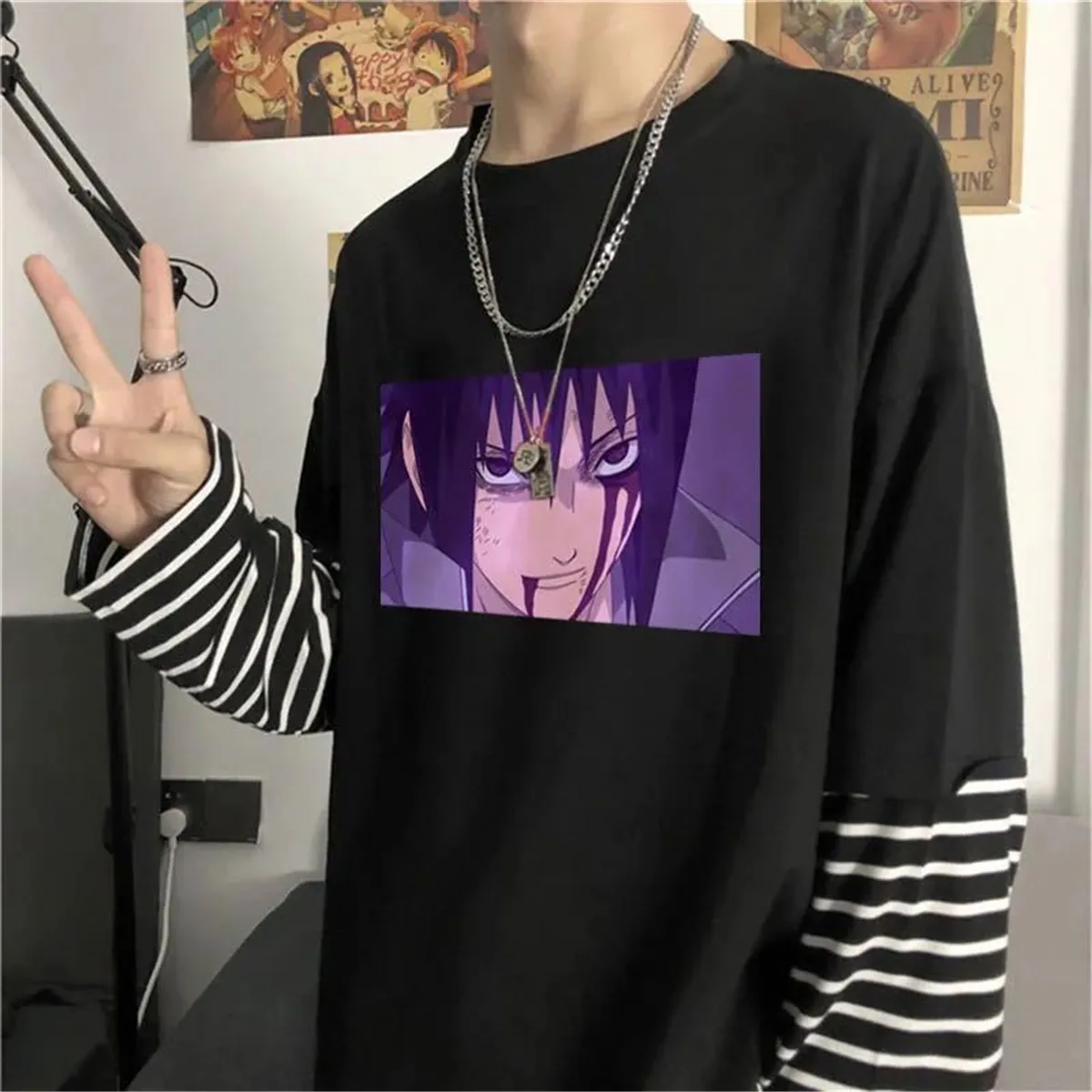 

Футболка мужская с длинным рукавом, классная уличная одежда в стиле Харадзюку, Свободный Топ в стиле хип-хоп, рубашка в готическом стиле, в с...