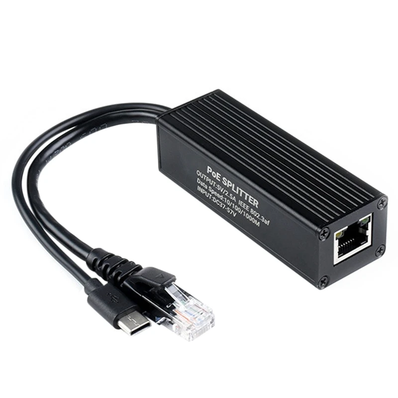 

Industrial Gigabit PoE Splitter Metal Case Protection 5V 2.5A Type-C Interface Power IEEE 802.3Af/At 10/100/1000Mbps