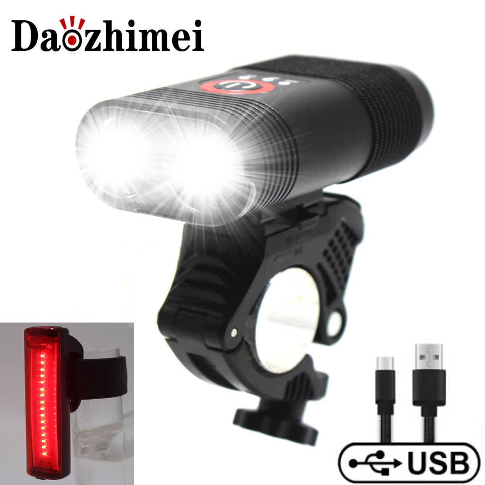 

Micro Bicycle Light with 18650 Built-in Batteries USB Rechargeable Bike Light 2-XML LED lamp 5 modes Flashlight
