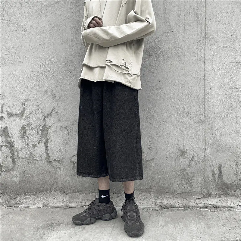 Men Loose Pants Couple Pants All-match Wide-leg Women Cropped Jeans Overalls Teen Casual Trousers For Boys Clothes Summer 2022