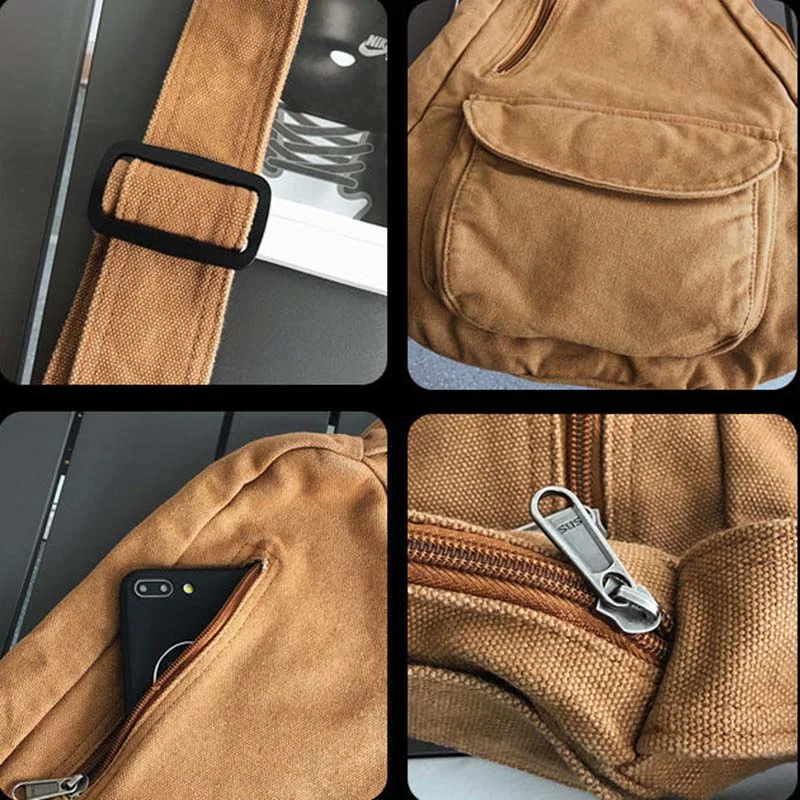 Xiaomi Women Shoulder Bags Vintage Canvas Cross-body Bag Students Zipper School-bag Washed Retro Large Capacity Satchel Harajuku