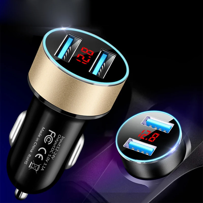 

3.1A Dual USB Car Charger for iPhone 12 6s 7 8 11 Tablet Xiaomi Samsung S10 With LED Display Universal Mobile Phone Car-Charger