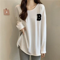 medium length thickened bottoming shirt womens spring and autumn winter new loose and versatile foreign style large t shirt