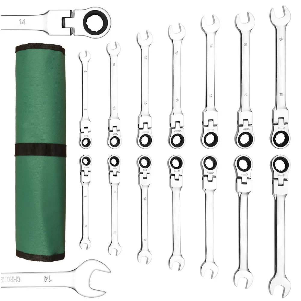 

Ratchet Combination Metric Wrench Set with Movable Head, Socket Wrench and Gear Ring Torque Key Wrench Set Car Repair Tool