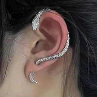 vintage punk twining snake shape earring men women street hip hop ear stud gold silver clip earring trendy fake piercing jewelry