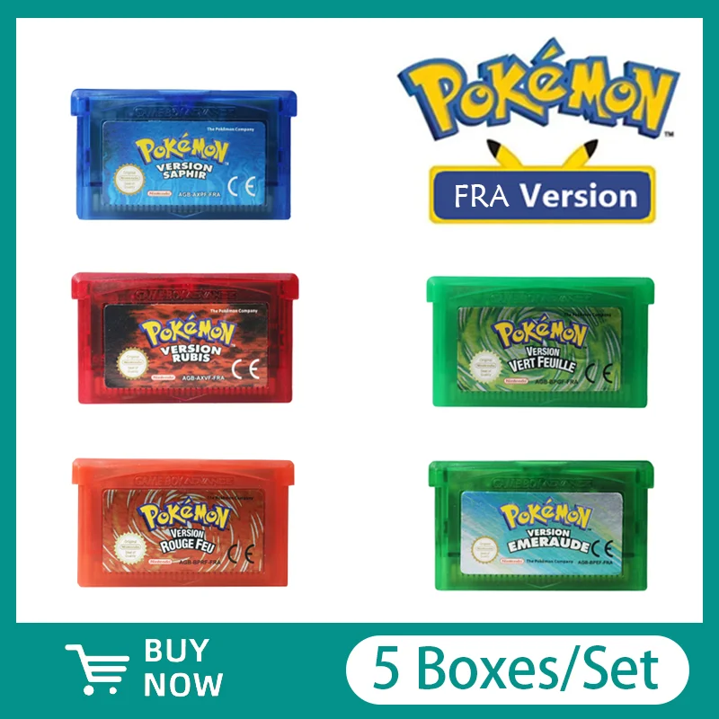 

Pokemon Cards GBA Series 5 Boxes/Set Christmas Gifts for Children for Video Game Cartridge 32-bit Console FRA Version