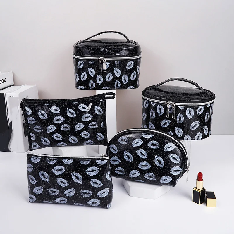 

Корейская косметичка с принтом черных губ, квадратные женские сумки для красоты, органайзер, косметички для туалета, женские мочалки для путешествий
