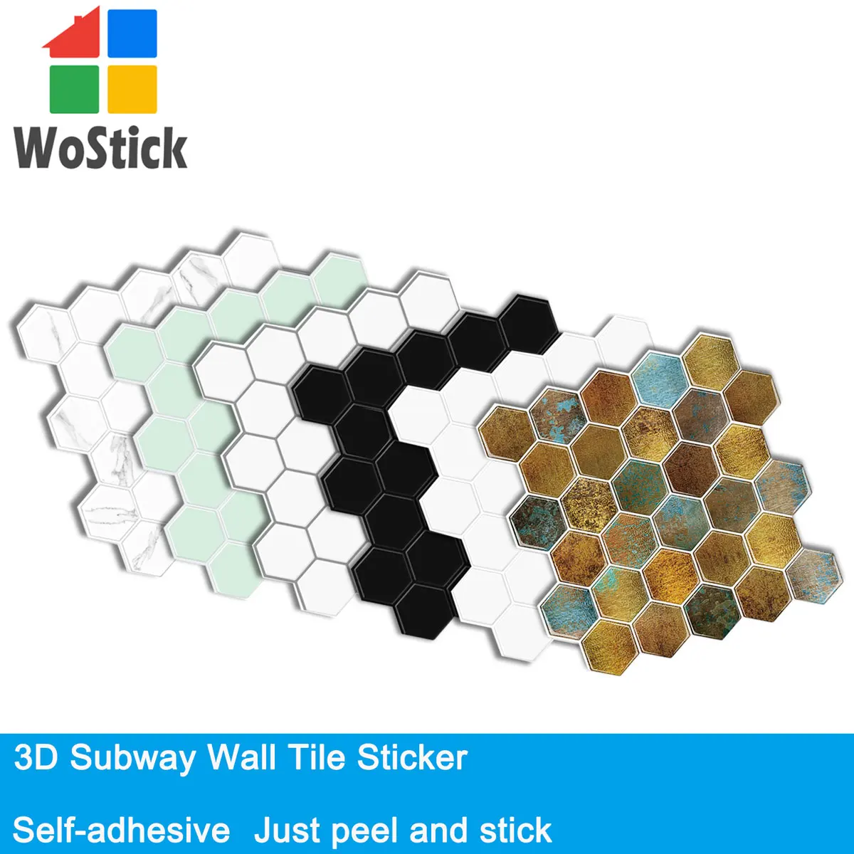 

Hexagon Shape 3D Peel and Stick Wall Tile Stickers Easy DIY Wallpaper for Kitchen Dining Room Bathroom