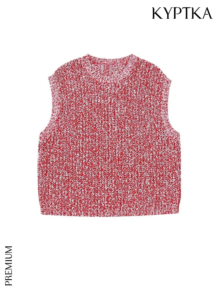 

KYPTKA Women Fashion Oversized Knit Vest Sweater Vintage O Neck Sleeveless Female Waistcoat Chic Tops