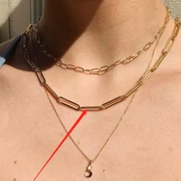 hot sale simple classic link chain chokers necklaces for women ladies stainless steel 18k golden color exaggerated party wedding