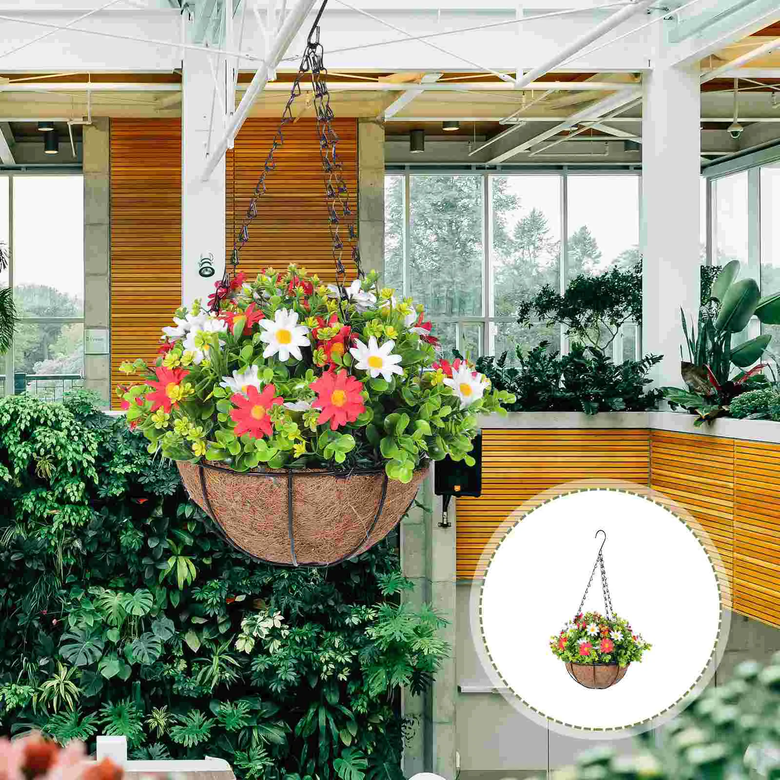 

Fake Hanging Baskets Flowers Artificial Outdoor Plants Faux Potted Planter Pots Indoor Vine Silk