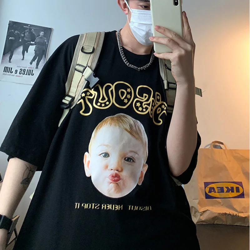 

Футболка Hybskr мужская оверсайз с рисунком, милая Повседневная рубашка с коротким рукавом, топ в Корейском стиле, одежда в стиле Харадзюку